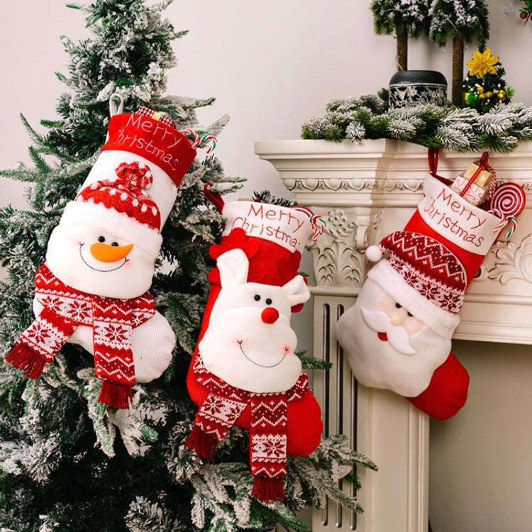 Christmas Decoration Cartoon Three-dimensional Knitted Socks Children Gift Bag(Snowman)