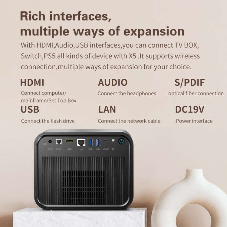 TOUMEI X5 Home Theater DLP Projector HD High Bright 1080P Projector EU Plug(Gray)