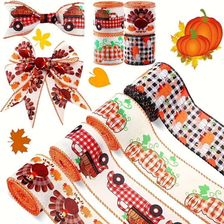 4.55m x 6.3cm Thanksgiving Ribbon Multi-purpose Harvest Season Gift Box Packaging Ribbon(C)