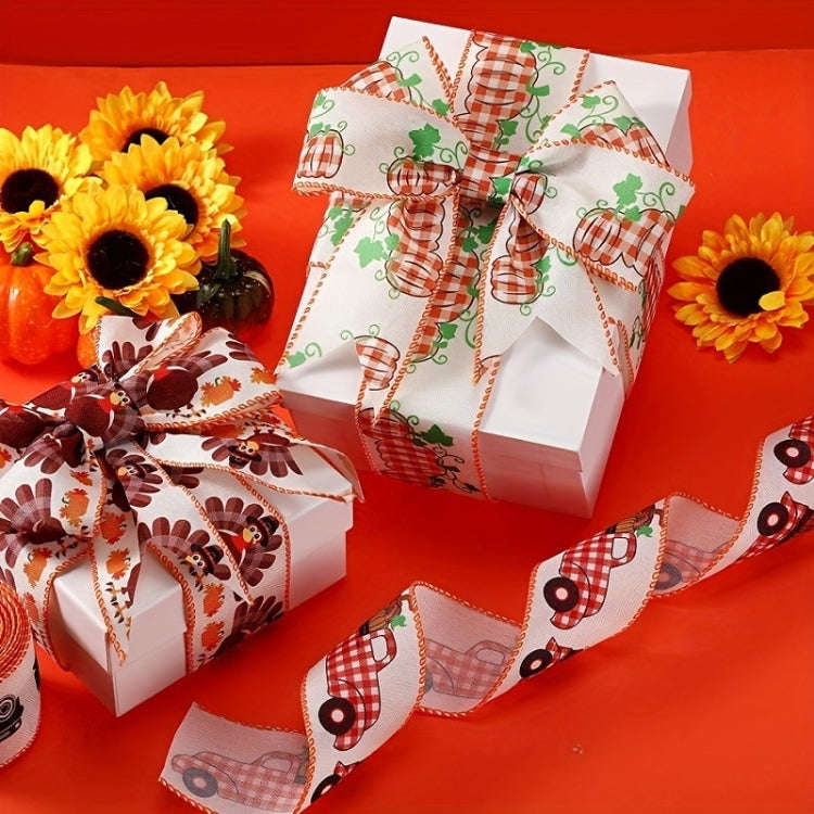 4.55m x 6.3cm Thanksgiving Ribbon Multi-purpose Harvest Season Gift Box Packaging Ribbon(C)