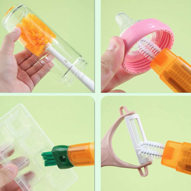 5 In 1 Multifunctional Cup Brush Long Carrot Washing Bottle Cup Lid Groove Cleaning Brush(Green)