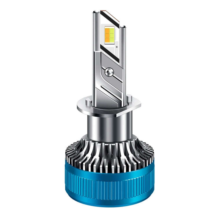 50W Three-color LED Double Copper Tube Aluminum Alloy Headlight, Bulb: H1