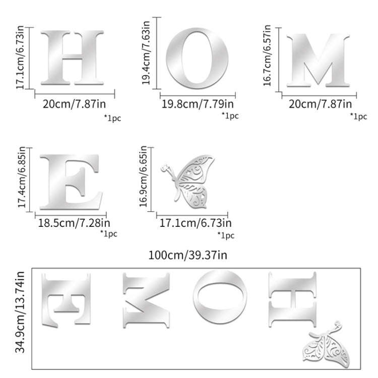 HOME Family Slogan 3D Acrylic Mirror Wall Sticker Foyer Doorway Decoration(Gold)
