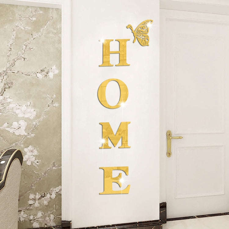HOME Family Slogan 3D Acrylic Mirror Wall Sticker Foyer Doorway Decoration(Gold)