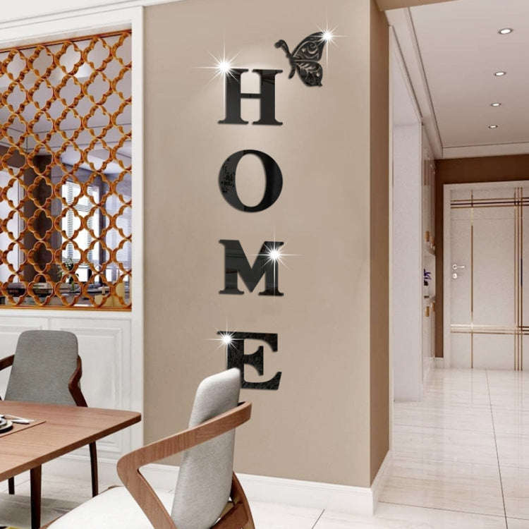 HOME Family Slogan 3D Acrylic Mirror Wall Sticker Foyer Doorway Decoration(Gold)