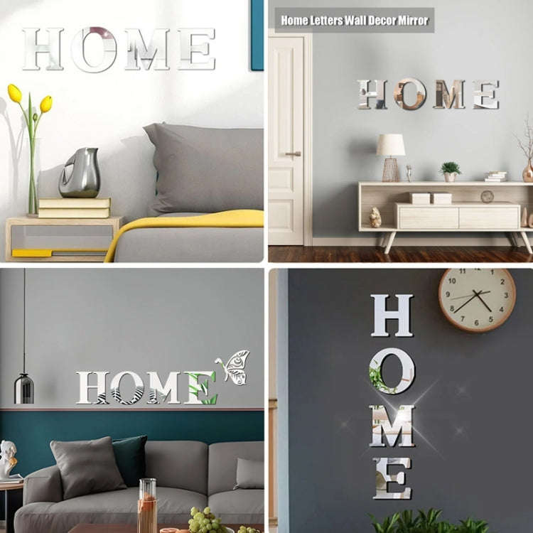 HOME Family Slogan 3D Acrylic Mirror Wall Sticker Foyer Doorway Decoration(Gold)