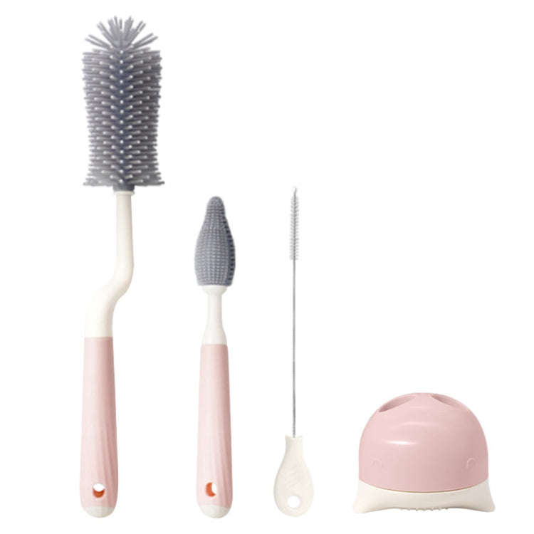 Silicone Rotating Multifunction Cleaning Cup Brush Set Bottle Nipple Straw Cleaner Brush(Bent Han...