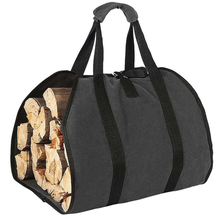 Outdoor Large Capacity Firewood Storage Bag Portable And Durable Logging Kit, Style: 600D PVC(Black)