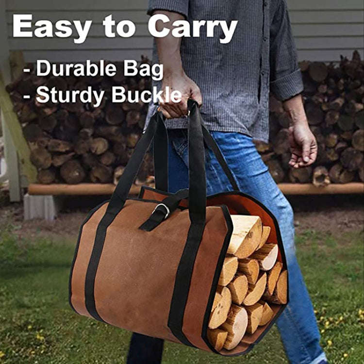Outdoor Large Capacity Firewood Storage Bag Portable And Durable Logging Kit, Style: 600D PVC(Black)