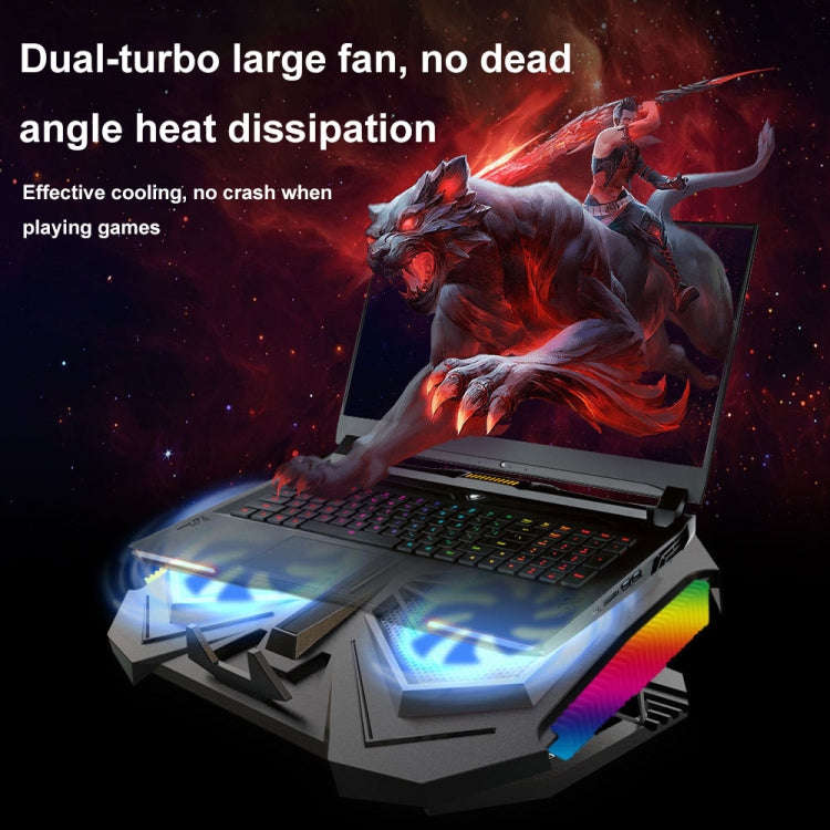 YL-017 2-Fans RGB Lighting Effect Silent Adjustable Speed Laptop Cooling Stand(Black)