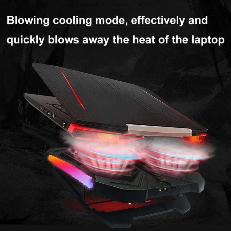 YL-017 2-Fans RGB Lighting Effect Silent Adjustable Speed Laptop Cooling Stand(Black)