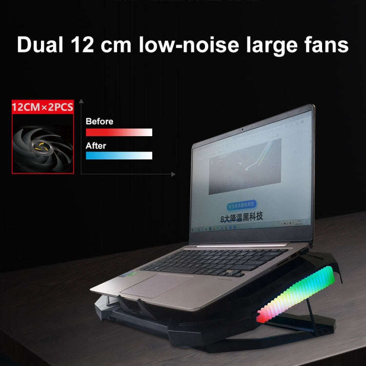 YL-017 2-Fans RGB Lighting Effect Silent Adjustable Speed Laptop Cooling Stand(Black)