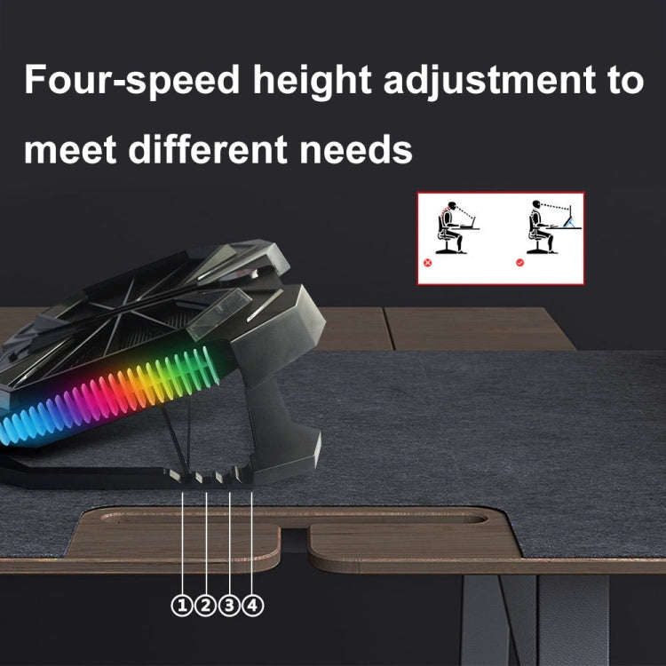 YL-017 2-Fans RGB Lighting Effect Silent Adjustable Speed Laptop Cooling Stand(Black)
