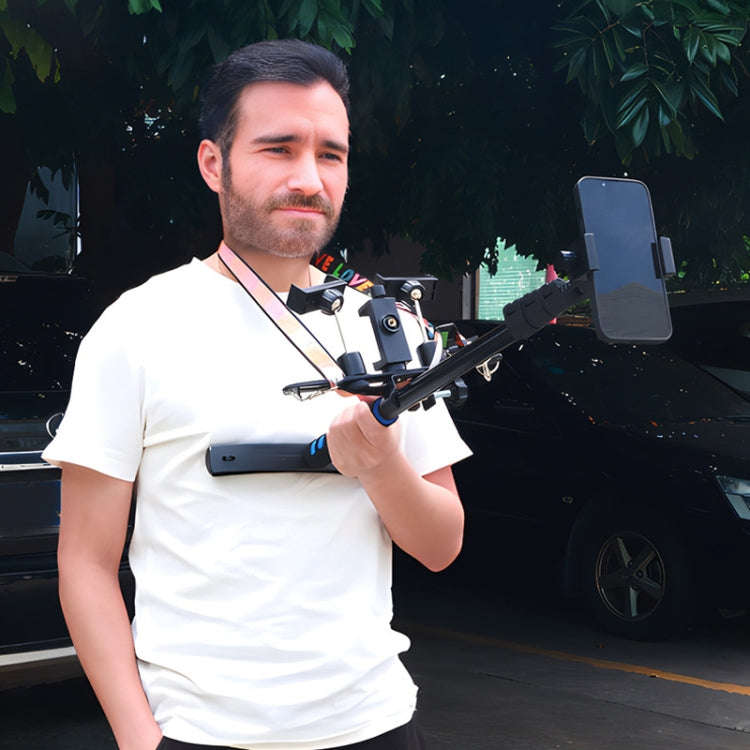 Outdoor Walking Extended Handheld Live Stands Retractable Selfie Stick(Black)