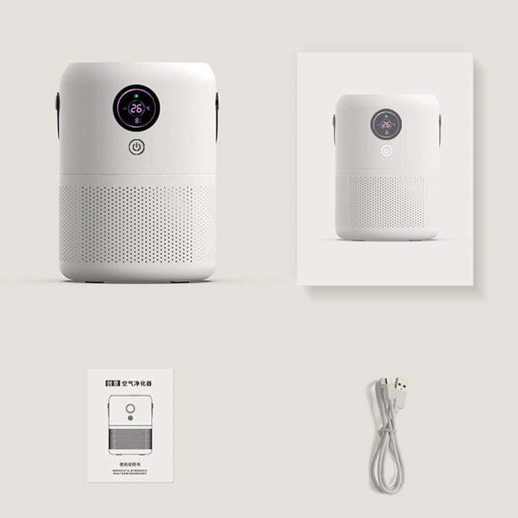 HX830 Smart Digital Display UV Ultraviolet Sterilization Desktop Negative Ion Air Purifier(White)