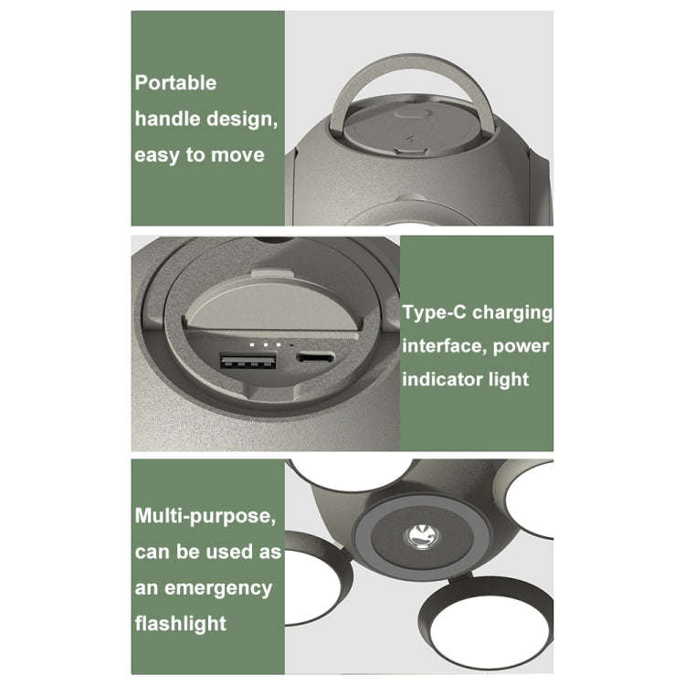 HX123 Handheld Folding Flashlight Camping Light Portable Outdoor Wireless Atmosphere Light(Gray)