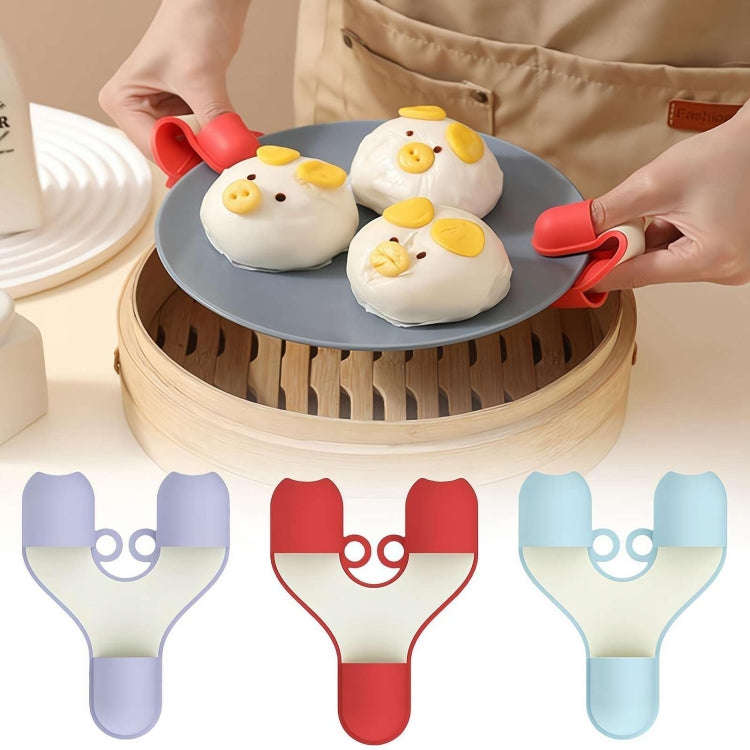2pcs /Pack Silicone 3-Finger Anti-Scalding Clip Heat Resistant Gloves Bowl Dish Lifter(Purple)