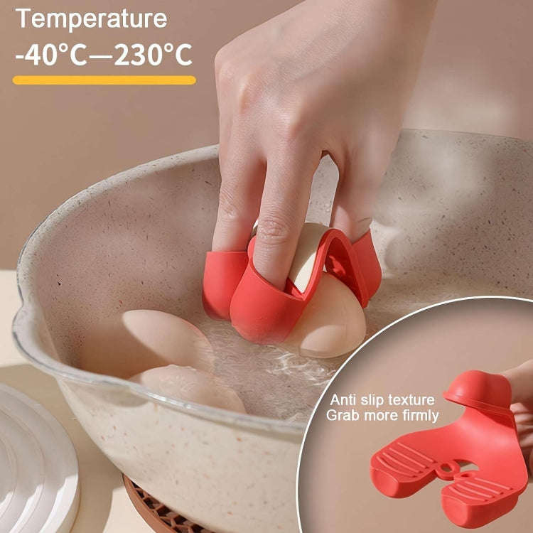 2pcs /Pack Silicone 3-Finger Anti-Scalding Clip Heat Resistant Gloves Bowl Dish Lifter(Red)