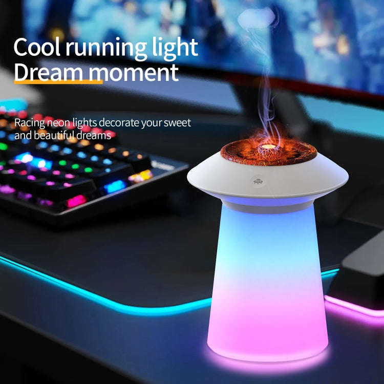 HX126 Sound Pickup RGB Light Volcano Humidifier Simulated Flame Aromatherapy Machine, Color: White