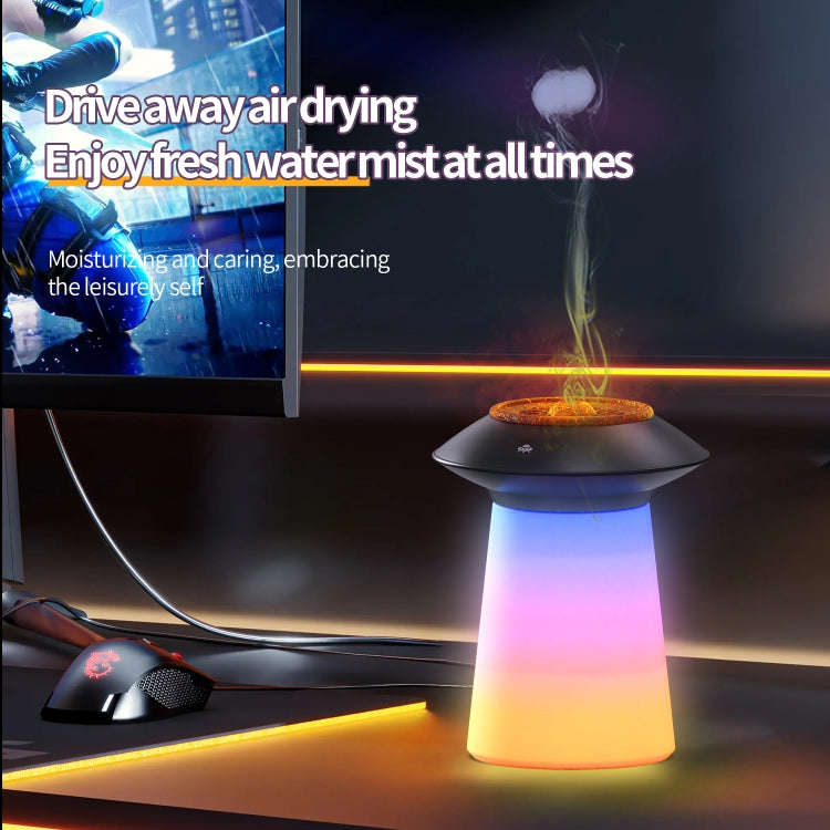 HX126 Sound Pickup RGB Light Volcano Humidifier Simulated Flame Aromatherapy Machine, Color: White