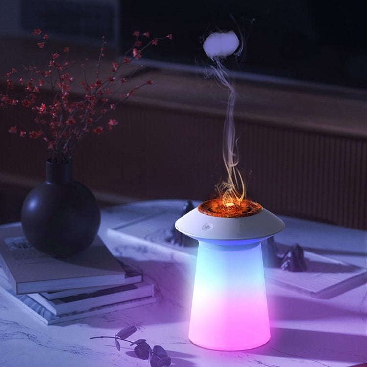 HX126 Sound Pickup RGB Light Volcano Humidifier Simulated Flame Aromatherapy Machine, Color: White