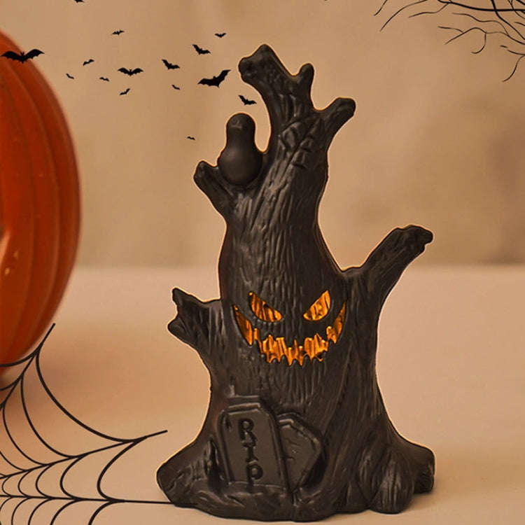 Halloween Ghost Face Tree Stump Lantern LED Candle Lights Decoration Holiday Ambience Ornament