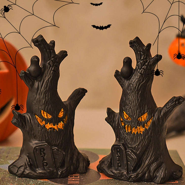 Halloween Ghost Face Tree Stump Lantern LED Candle Lights Decoration Holiday Ambience Ornament