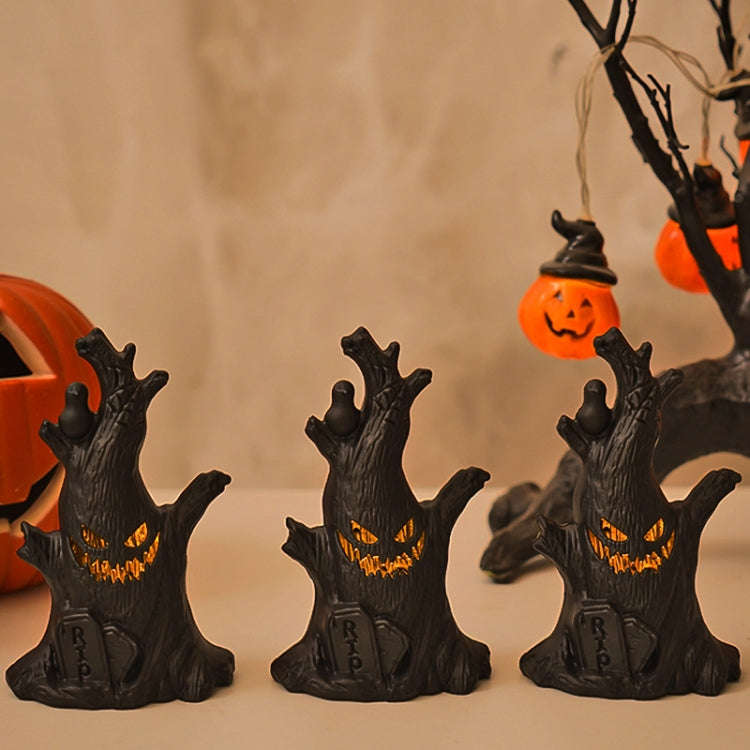 Halloween Ghost Face Tree Stump Lantern LED Candle Lights Decoration Holiday Ambience Ornament