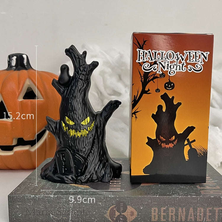 Halloween Ghost Face Tree Stump Lantern LED Candle Lights Decoration Holiday Ambience Ornament