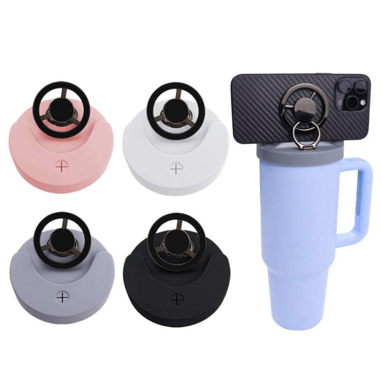 For Stanley 40oz Tumbler Cup Leak-proof Silicone Lid with Magnetic Phone Holder(Gray)