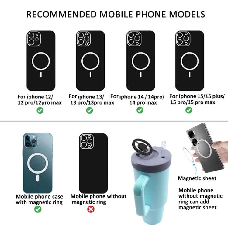 For Stanley 40oz Tumbler Cup Leak-proof Silicone Lid with Magnetic Phone Holder(Gray)