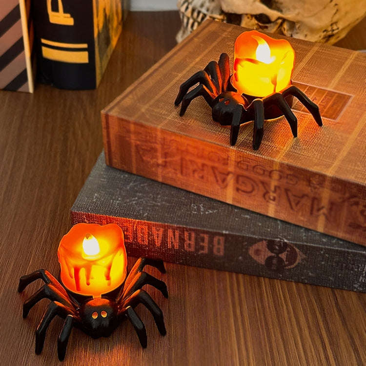 LED Halloween Spider Candle Light Electronic Ambient Decorative Night Lamp Desktop Ornament(Warm ...