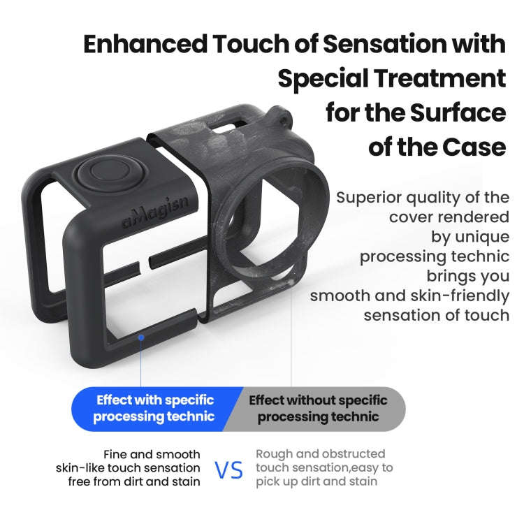 For DJI Osmo Action 5 Pro aMagisn Silicone Protective Case with Lanyard and Lens Cap(Light Gray)
