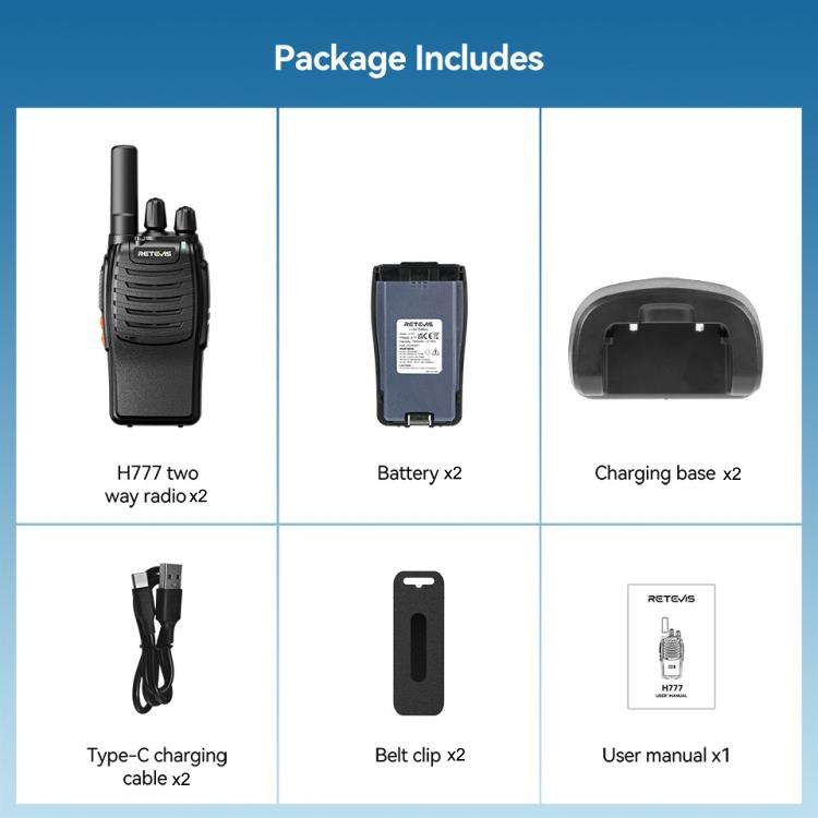 RETEVIS H777 1pair 16 Channels Compact Portable Handheld Walkie Talkie With Charging Base, Style:...
