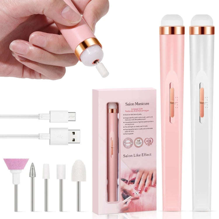 Mini Nail Grinder Nail Remover Portable Electric Nail Tool With Light(Light Pink)