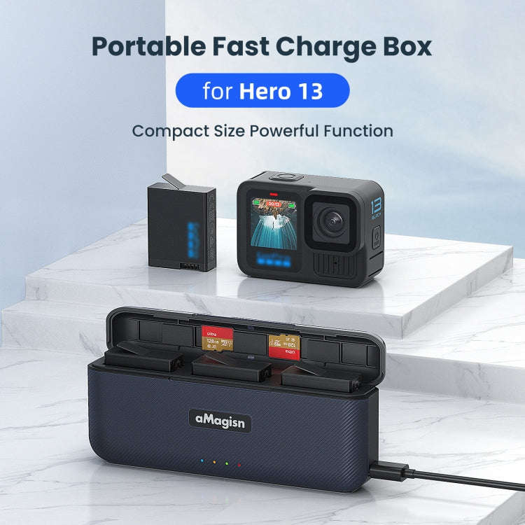 For GoPro HERO13 Black aMagisn Battery Charging Box Triple Slot Charging Case