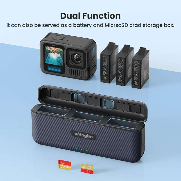 For GoPro HERO13 Black aMagisn Battery Charging Box Triple Slot Charging Case