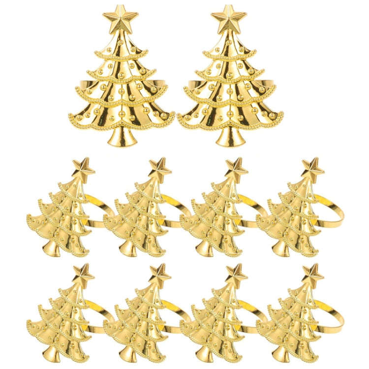10pcs /Bag Christmas Tree Napkin Rings Metal Napkin Buckles Hotel Dinner Table Decoration(Gold)