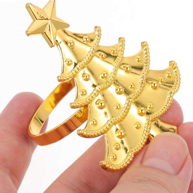 10pcs /Bag Christmas Tree Napkin Rings Metal Napkin Buckles Hotel Dinner Table Decoration(Gold)