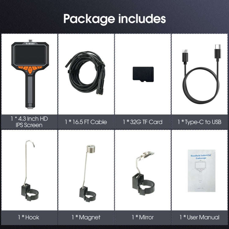 SVBONY SM501 Industrial Borescope 2 Megapixel HD 4.3-inch IP67 Waterproof Probe