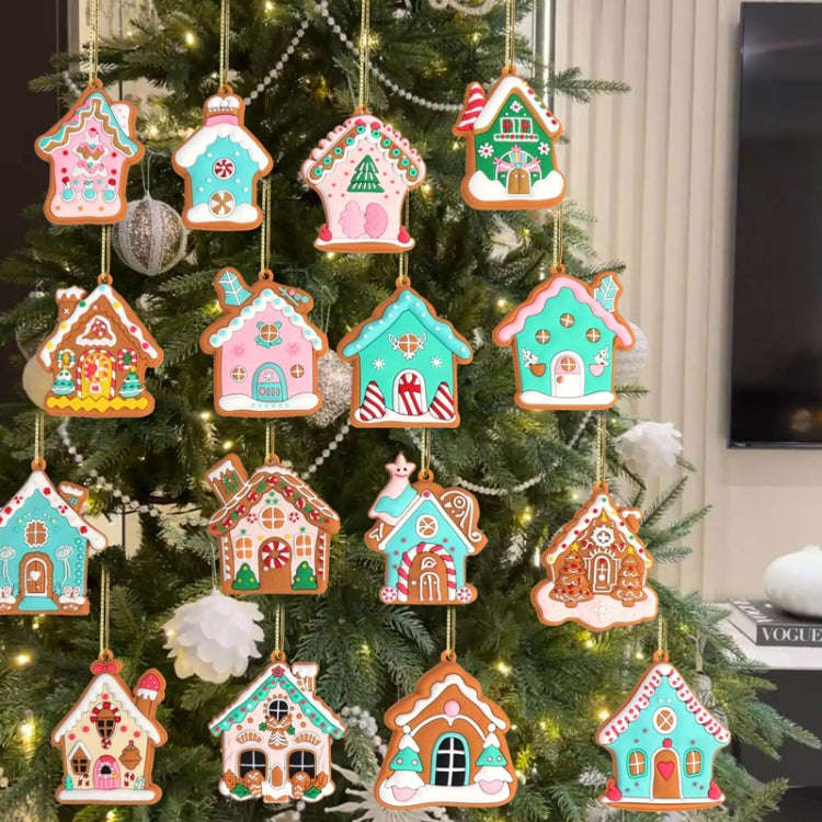 16pcs /Set PVC Christmas House Pendants Christmas Tree Decorations Scene Arrangement Props
