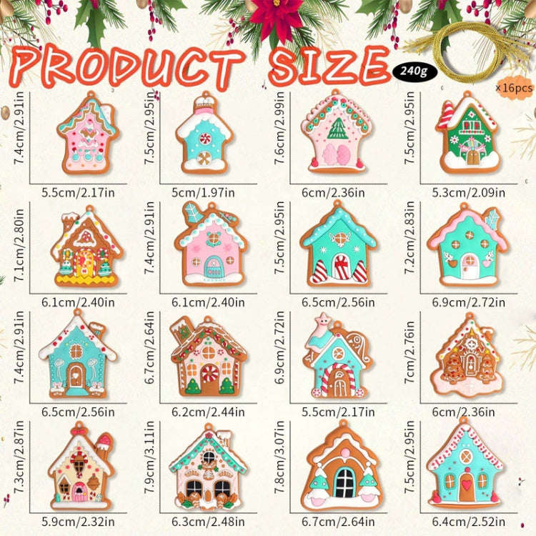 16pcs /Set PVC Christmas House Pendants Christmas Tree Decorations Scene Arrangement Props