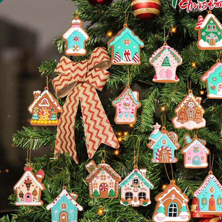 16pcs /Set PVC Christmas House Pendants Christmas Tree Decorations Scene Arrangement Props