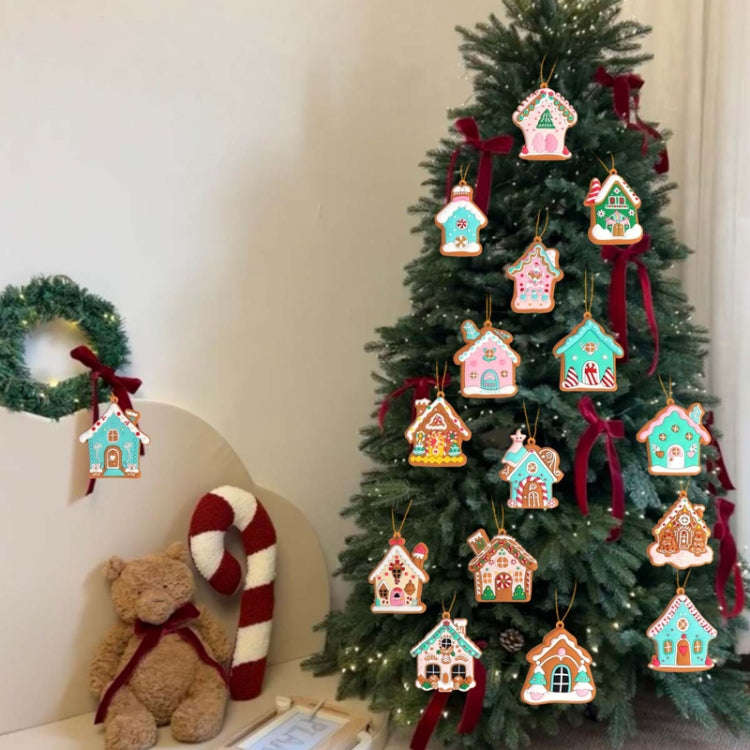 16pcs /Set PVC Christmas House Pendants Christmas Tree Decorations Scene Arrangement Props