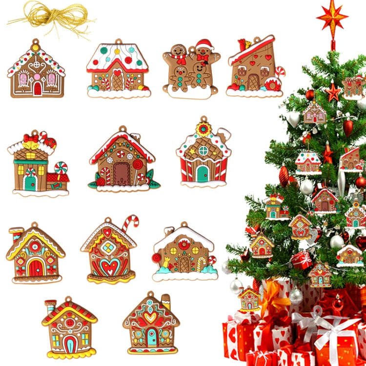 12pcs /Set House Christmas Decorations Pendants PVC Hanging Christmas Tree Ornaments Scene Arrang...