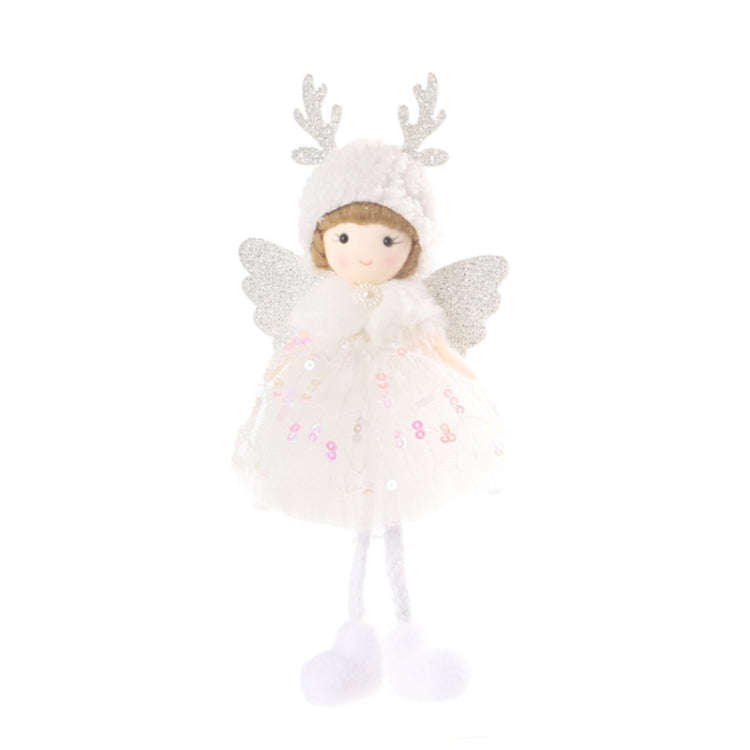 Christmas Tree Pendant Beaded Saree Angel Girl Hanging Decoration Children Cute Doll Gift(White)