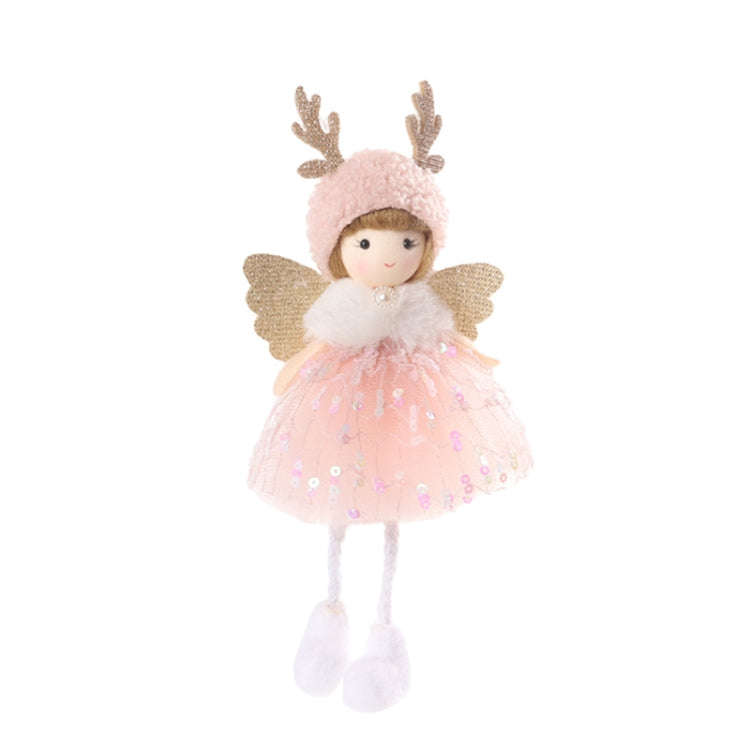 Christmas Tree Pendant Beaded Saree Angel Girl Hanging Decoration Children Cute Doll Gift(Pink)