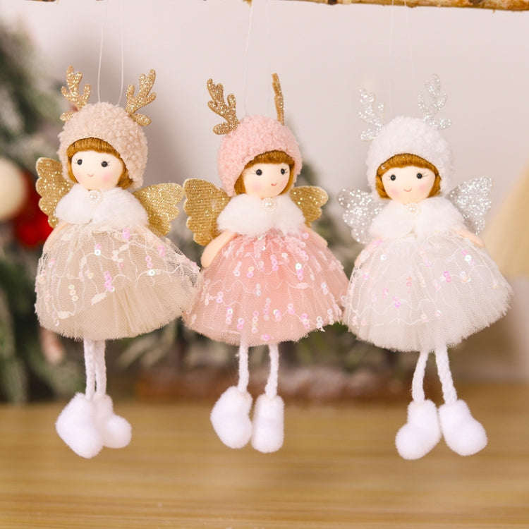 Christmas Tree Pendant Beaded Saree Angel Girl Hanging Decoration Children Cute Doll Gift(Pink)