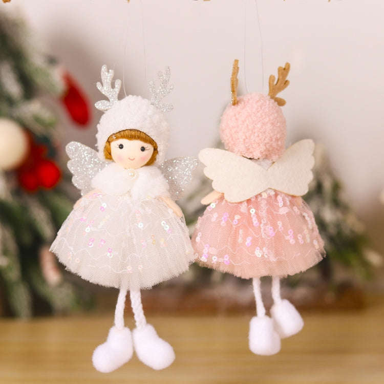 Christmas Tree Pendant Beaded Saree Angel Girl Hanging Decoration Children Cute Doll Gift(Pink)
