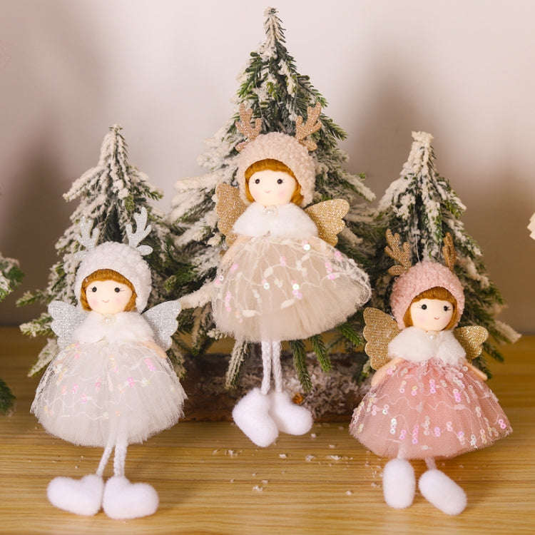 Christmas Tree Pendant Beaded Saree Angel Girl Hanging Decoration Children Cute Doll Gift(Pink)